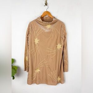 Judith March Tan Mockneck Embroidered Shooting Star Mini Dress Sz M